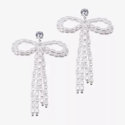 Bijoux Bar Silver Tone Glass Simulated Pearl Bow Drop Earrings