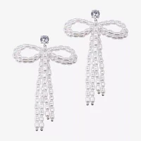 Bijoux Bar Silver Tone Glass Simulated Pearl Bow Drop Earrings