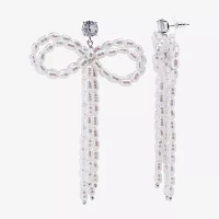 Bijoux Bar Silver Tone Glass Simulated Pearl Bow Drop Earrings