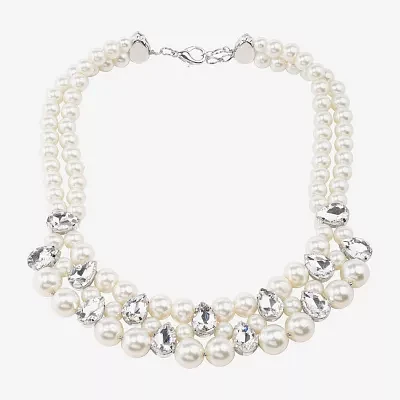 Bijoux Bar Silver Tone Glass Simulated Pearl 16 Inch Statement Necklace