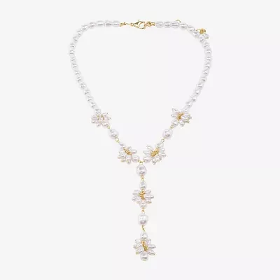 Bijoux Bar Gold Tone Simulated Pearl 16 Inch Y Necklace