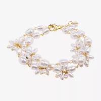 Bijoux Bar Gold Tone Simulated Pearl 7.5 Inch Strand Bracelets
