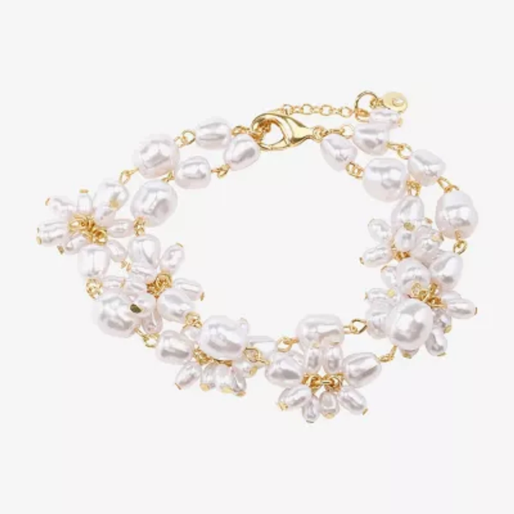 Bijoux Bar Gold Tone Simulated Pearl 7.5 Inch Strand Bracelets