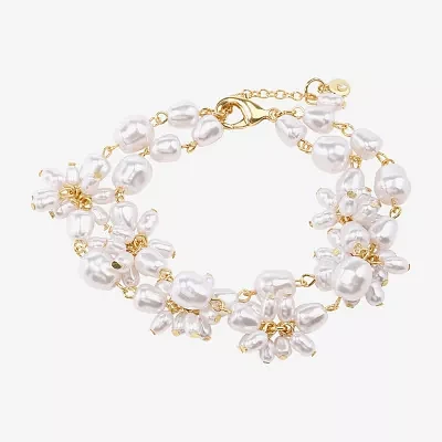 Bijoux Bar Gold Tone Simulated Pearl 7.5 Inch Strand Bracelets
