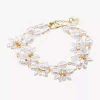 Bijoux Bar Gold Tone Simulated Pearl 7.5 Inch Strand Bracelets