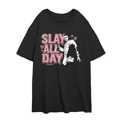 Juniors Halloween Slay All Day Tee Womens Crew Neck Short Sleeve Graphic T-Shirt