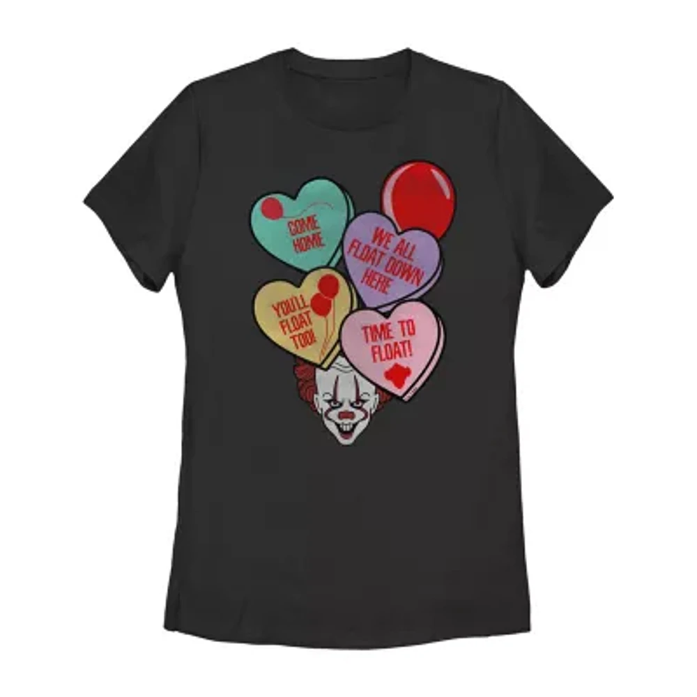 Juniors It Candy Corny Hearts Tee Womens Crew Neck Short Sleeve Graphic T-Shirt