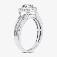 1 1/4 CT.T.W. Lab-Grown (F / VS2) Diamond Round Side Stone Halo Engagement Ring 10K Gold