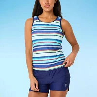 Free Country Stretch Fabric Striped Tankini Swimsuit Top