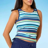 Free Country Stretch Fabric Striped Tankini Swimsuit Top