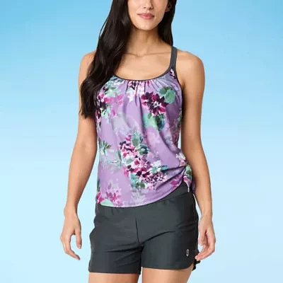 Free Country Stretch Fabric Floral Tankini Swimsuit Top