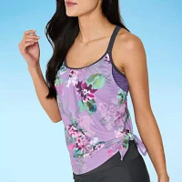 Free Country Stretch Fabric Floral Tankini Swimsuit Top