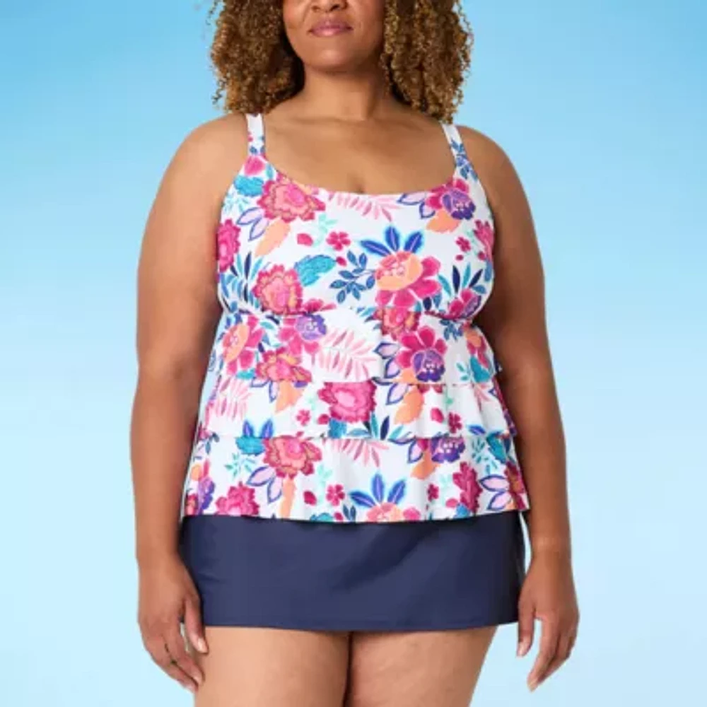 Sonnet Shores Womens Floral Swim Dress Plus