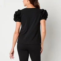 Liz Claiborne Womens Round Neck Short Sleeve Blouse