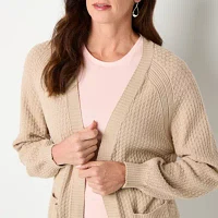 Liz Claiborne Womens Long Sleeve Open Front Cardigan