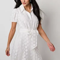 52seven Womens Short Sleeve Dots Fit + Flare Dress