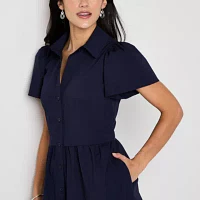 52seven Womens Short Sleeve Midi Fit + Flare Dress