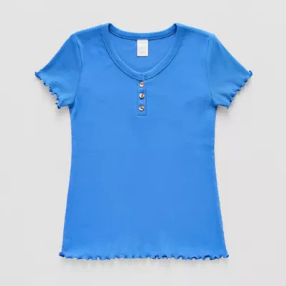 Thereabouts Little & Big Girls Henley Neck Short Sleeve T-Shirt