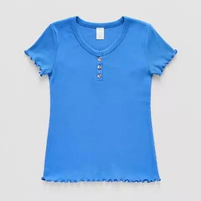 Thereabouts Little & Big Girls Henley Neck Short Sleeve T-Shirt