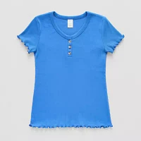 Thereabouts Little & Big Girls Henley Neck Short Sleeve T-Shirt