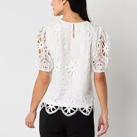 Ultra Pink Womens Crew Neck Short Sleeve Lined Blouse