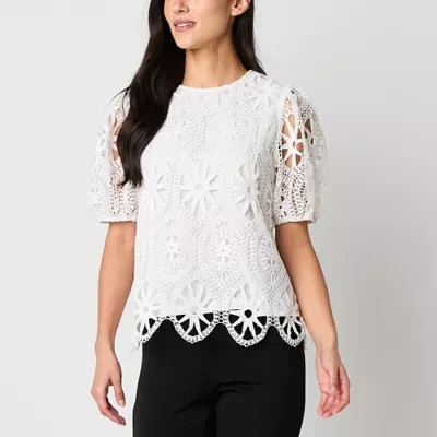 Ultra Pink Womens Crew Neck Short Sleeve Lined Blouse
