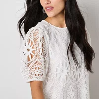 Ultra Pink Womens Crew Neck Short Sleeve Lined Blouse