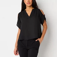 Bold Elements Womens V Neck Short Sleeve Blouse