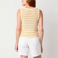 St. John's Bay Womens Crew Neck Sleeveless Striped Pullover Sweater