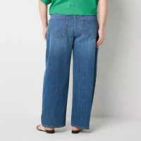 Liz Claiborne - Plus Stretch Fabric Womens High Rise Wide Leg Jean