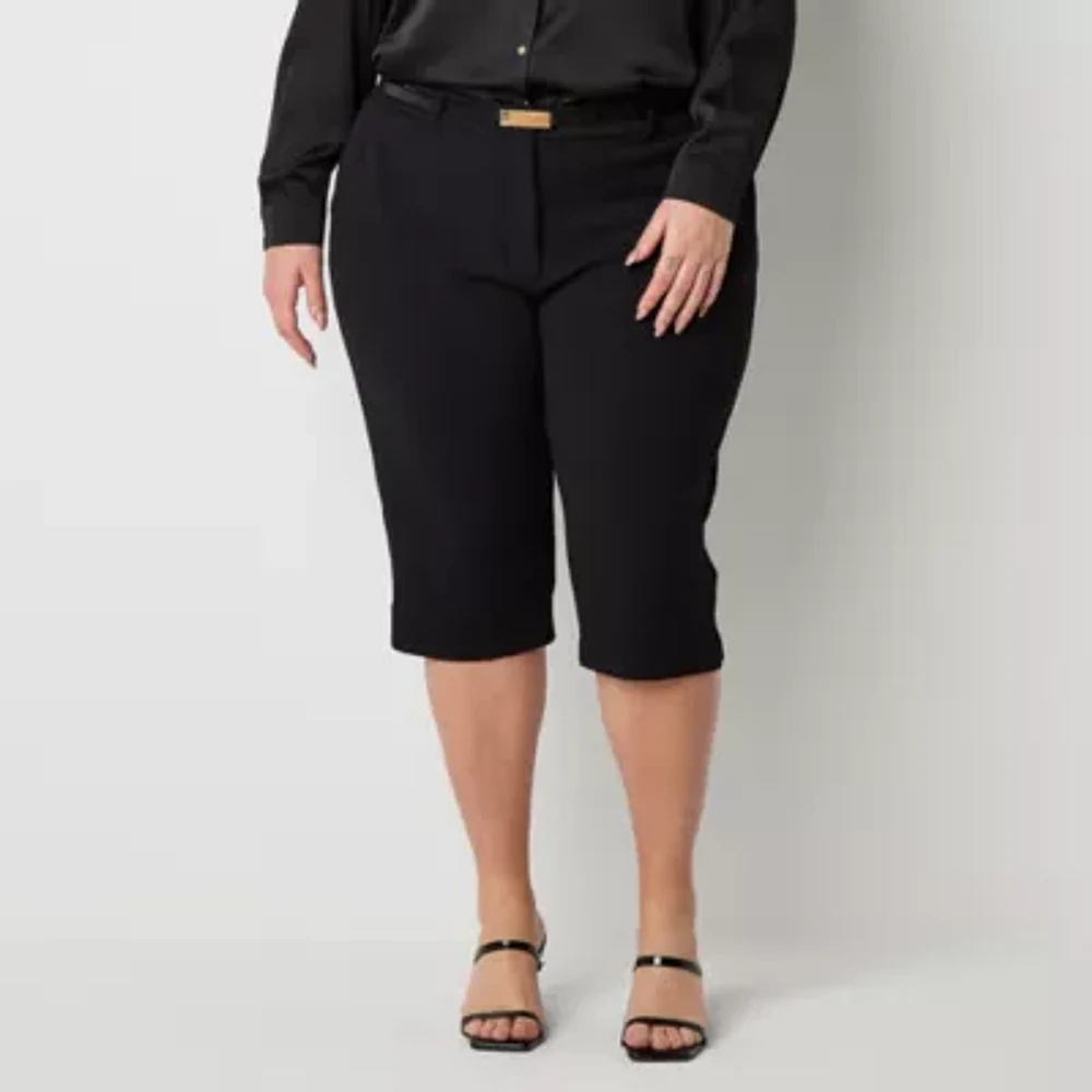 Bold Elements Womens Belted Plus Capri Pants