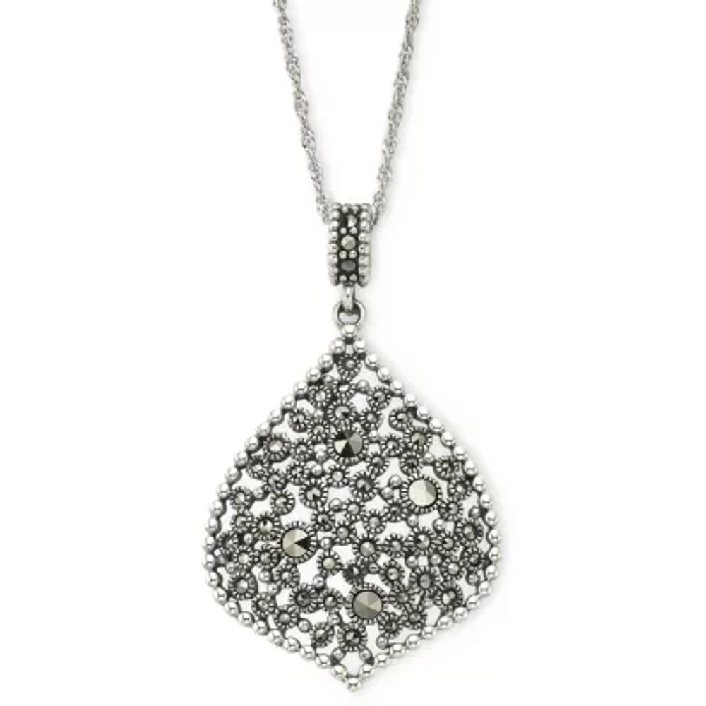 Sterling Silver Marcasite Teardrop Pendant Necklace