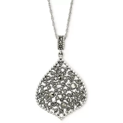 Sterling Silver Marcasite Teardrop Pendant Necklace