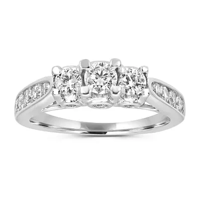 Love Lives Forever Womens 1 CT. T.W. Natural White Diamond 14K Gold 3-Stone Engagement Ring