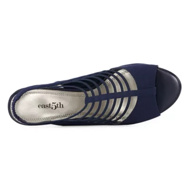 East 5th Womens Neville Round Peep Toe Block Heel Pumps at