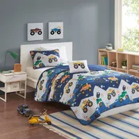 Mi Zone Kids Gavin Monster Truck Reversible Quilt Set With Throw Pillow