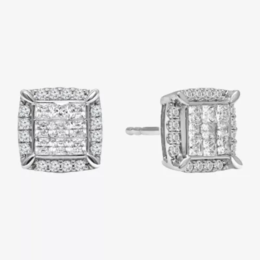 1/2 CT. T.W. Natural White Diamond 10K White Gold 7.6mm Cushion Stud Earrings