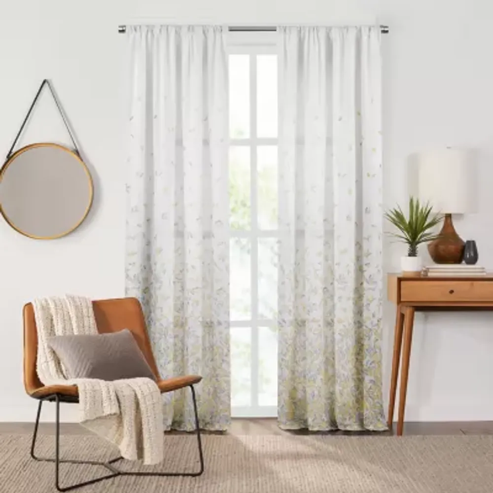 Fieldcrest Arden Floral Flutter Cotton Sheer Rod Pocket Single Curtain Panel