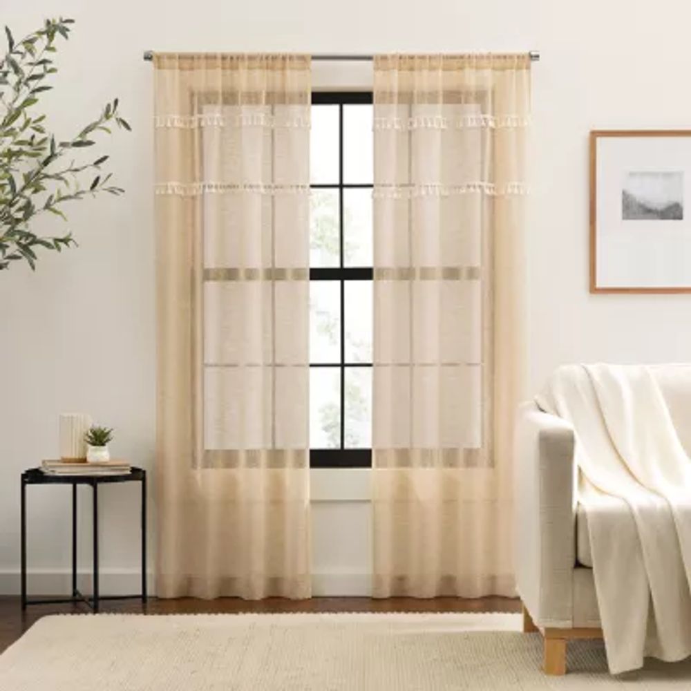 Mercantile Naomi Tassel Sheer Rod Pocket Set of 2 Curtain Panel