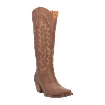 Dingo Women's High Cotton Leather Stacked Heel Cowboy Boots