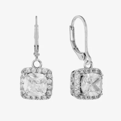 Monet Jewelry Silver Tone Cubic Zirconia Square Drop Earrings