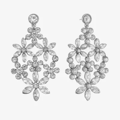 Monet Jewelry Silver Tone Flower Chandelier Earrings