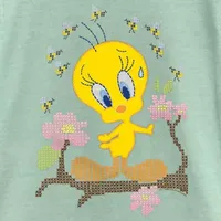 Little & Big Girls Tweety Crew Neck Short Sleeve Looney Tunes Graphic T-Shirt