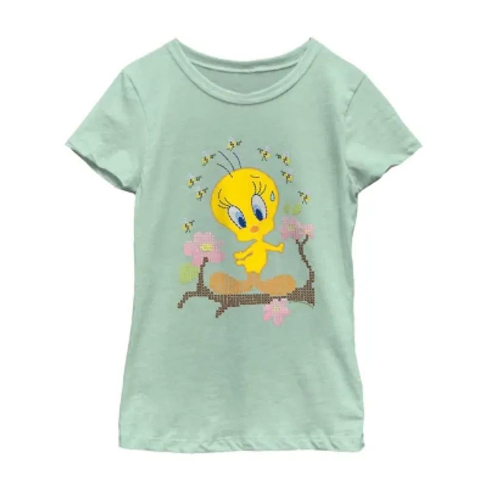 Little & Big Girls Tweety Crew Neck Short Sleeve Looney Tunes Graphic T-Shirt