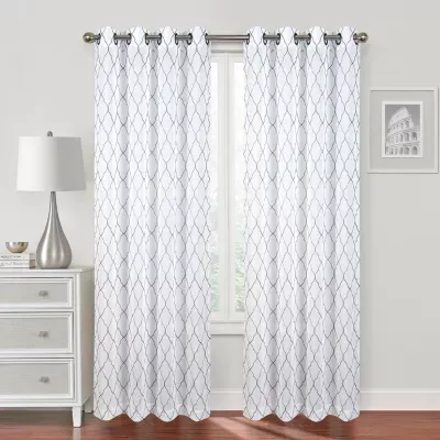 Regal Home Bayview Embroidered Sheer Grommet Top Single Curtain Panel