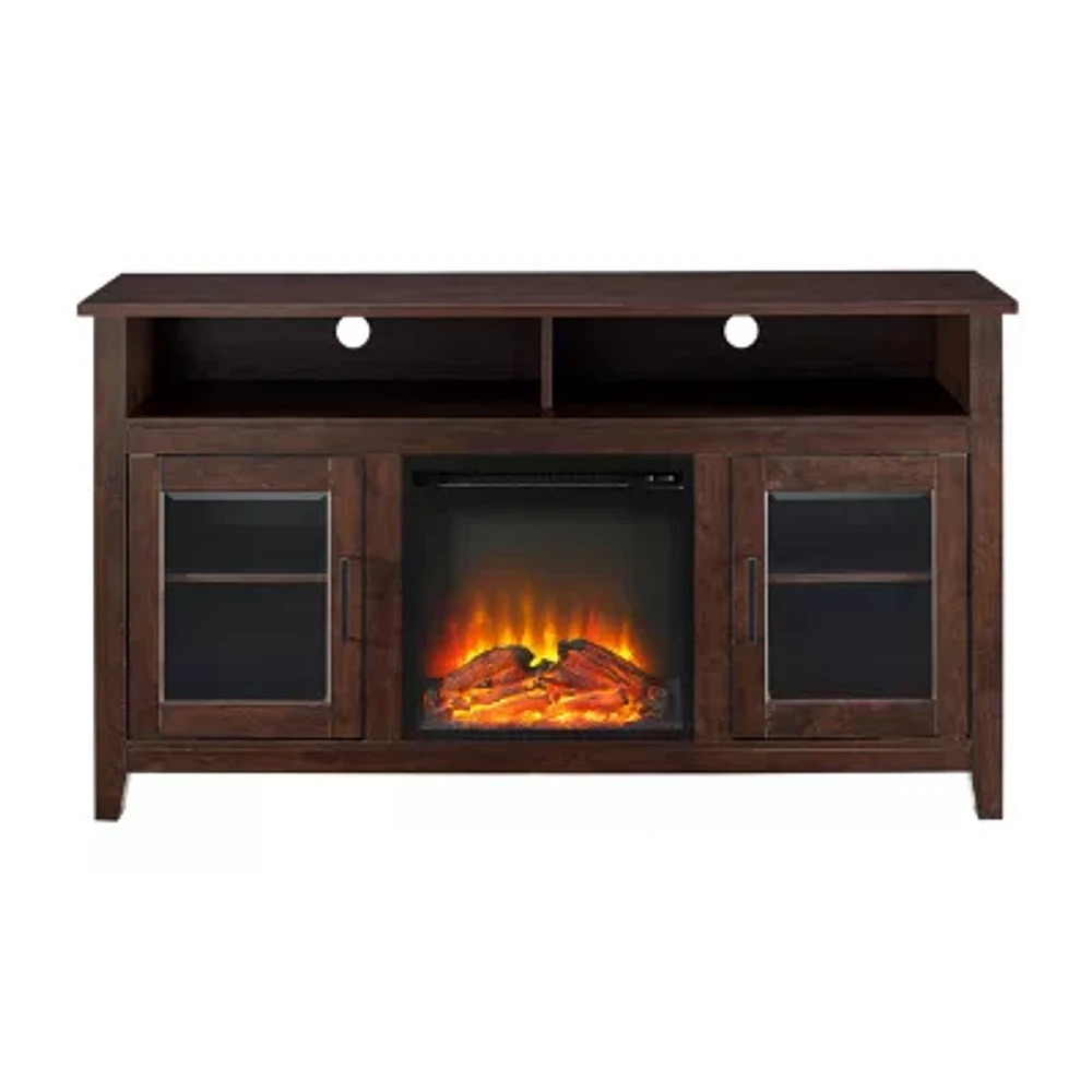 58" Wood Highboy Fireplace Media TV Stand Console