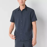 Stylus Mens Regular Fit Short Sleeve Seersucker Button-Down Shirt