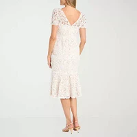 R & M Richards Womens Short Sleeve Floral Midi Sheath Dress