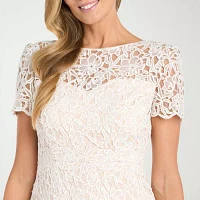 R & M Richards Womens Short Sleeve Floral Midi Sheath Dress
