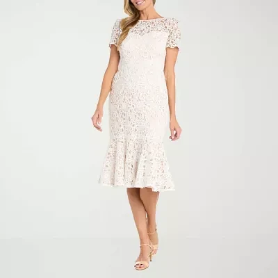 R & M Richards Womens Short Sleeve Floral Midi Sheath Dress